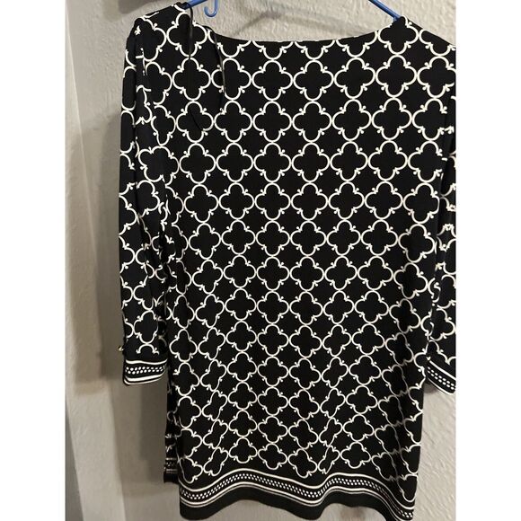 Charter Club Black White size Large P  3/4 length sleeve tunic top - Picture 6 of 7